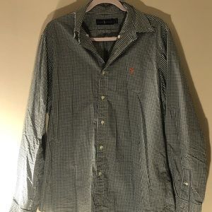 Ralph Lauren - Men’s Button Down Shirt - Forest Green and White - Size Large